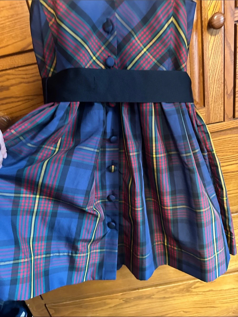 Ralph Lauren Blue Plaid Holiday Dress with Black Sash